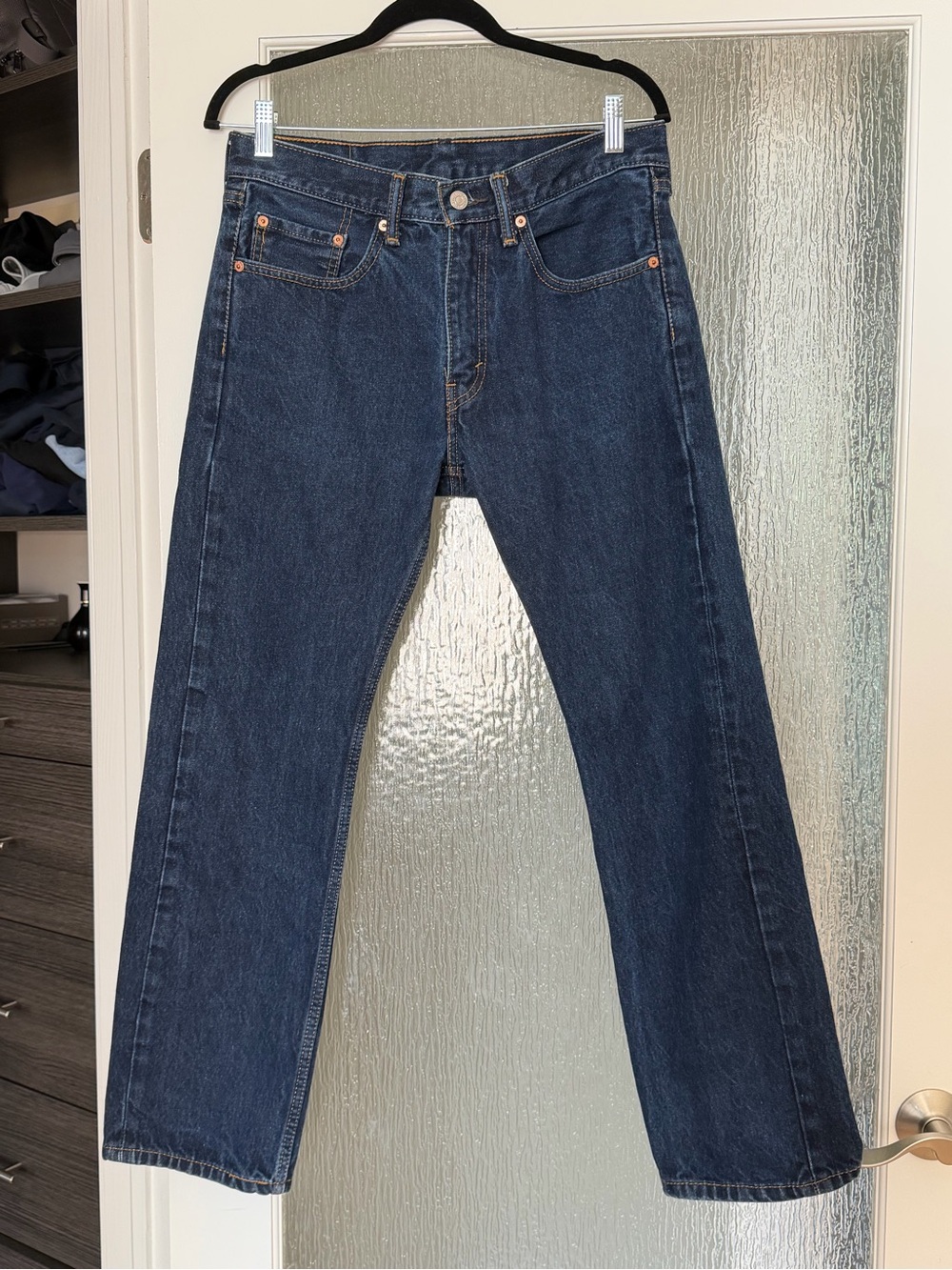 Levi’s 505 31x30 dark wash cut week 2014. 100% cotton. No stretch.